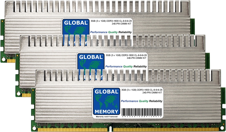 3GB (3 x 1GB) DDR3 1600MHz PC3-12800 240-PIN OVERCLOCK DIMM MEMORY RAM KIT FOR PC DESKTOPS/MOTHERBOARDS